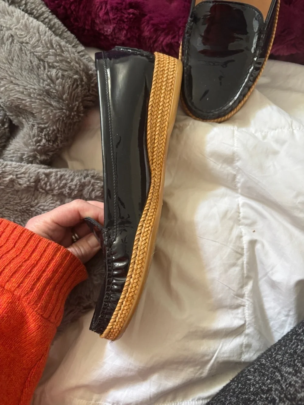 Stuart Weitzman Black Patent Leather Espadrille Loafers worn twice 6 1/2